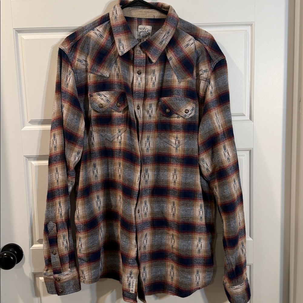 MOONSHINE SPIRIT MEN'S SUNBURST PLAID PRINT LONG SLEEVE BUTTON-DOWN FLANNEL LG - Picture 4 of 9